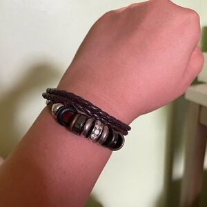 Boho leather and metal bracelet